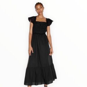 Zara Eyelet Black Smocked Maxi Dress | Jcrew and Doen Inspired